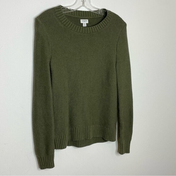 J. Crew Factory green crew neck knit sweater cotton/wool sweater - Picture 3 of 10